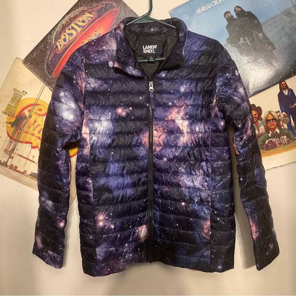 LANDS’ END KIDS PRIMALOFT COSMIC GALAXY PUFFER JACKET L(14-16)